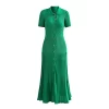 2024 Spring Summer French Style Women's Knitted Maxi Dress - Polo Neck, Short Sleeve