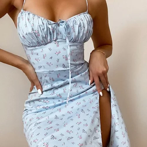 Sleek Floral Satin Slip Dress - Hugcitar 2023 Collection