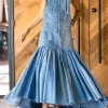Plus Size Fashion Denim Maxi Dress - Sexy Bow Halter Sundress